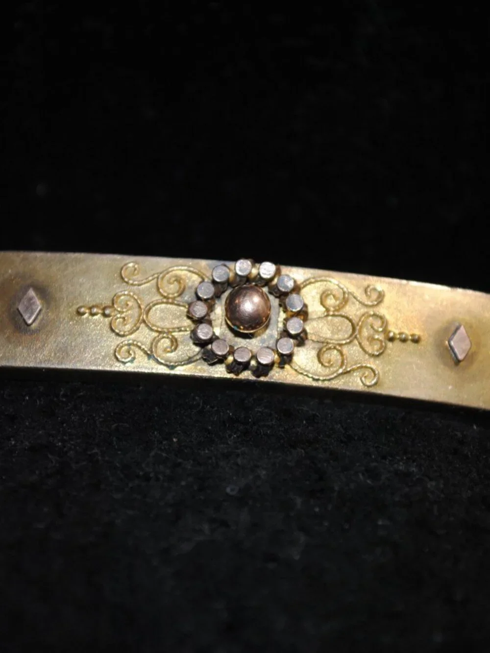 Antique Victorian Brass Bar Pin / Brooch with Filigree Design
